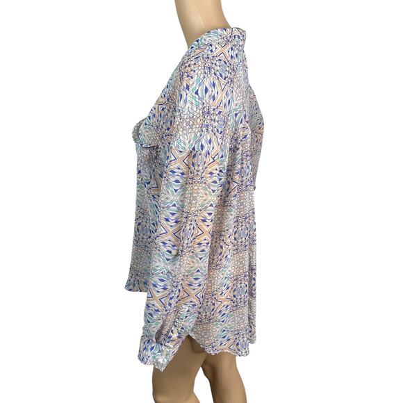 Free People Easy Rider Sheer Geometric Button Down Top SZ M - Picture 7 of 9